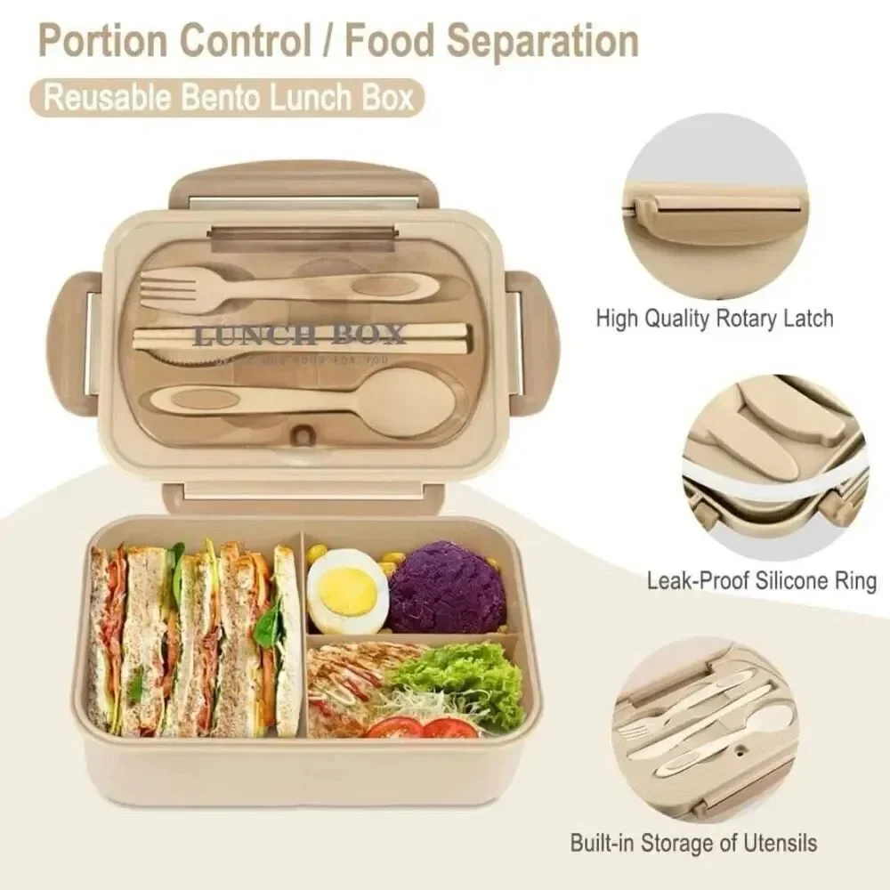 Bento Box Lunch Containers, LeakProof Lunch Box with Utensils BPA Free Tan